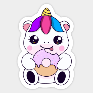 Kawaii Unicorn eating Donut Sticker